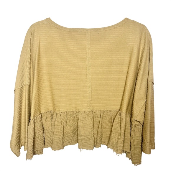Free People Dallas Henley Top Native Land Size XS Oversized Mixed Media Ruffle - Picture 7 of 15
